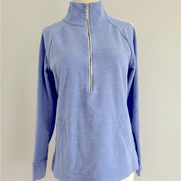 LillyPulitzer 1/2 Zip Blue Pullover Top With White Laced Sleeve Accents Small - Picture 1 of 5